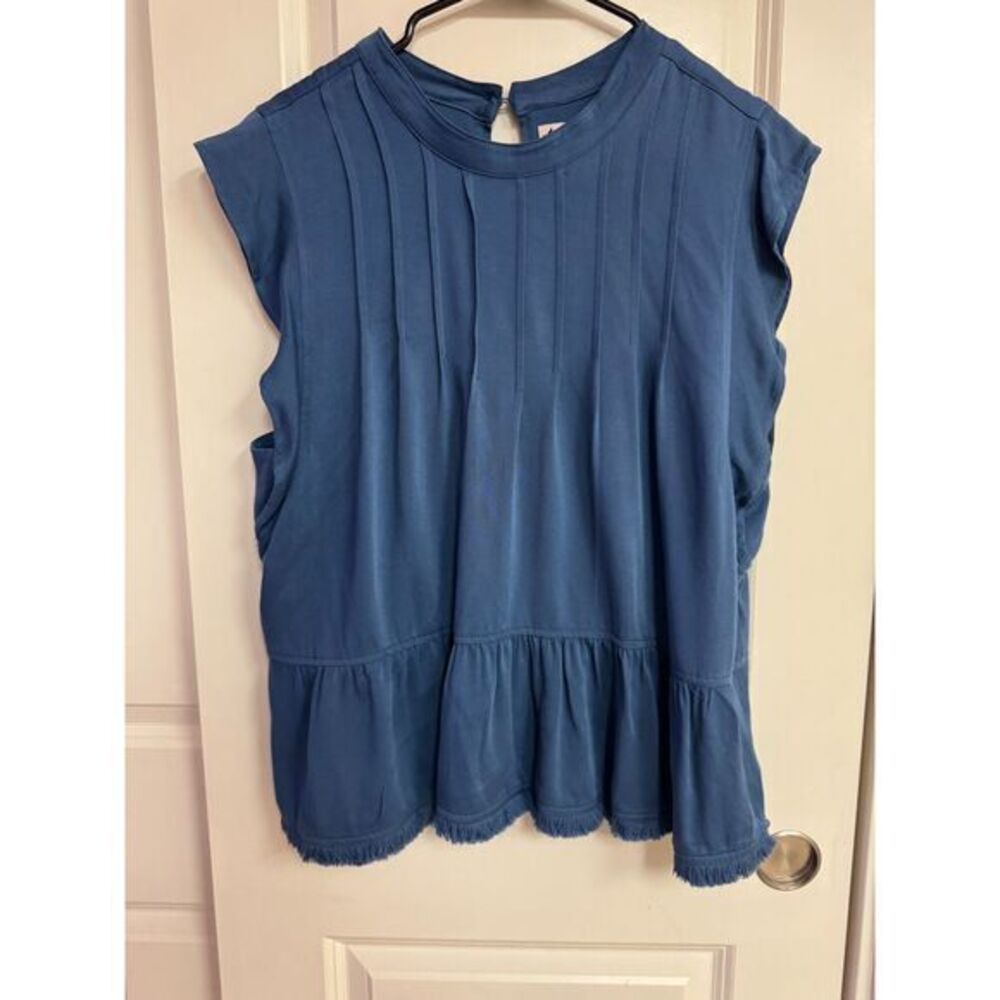 Nanette Lepore Blue Thick Lyocell Boho Top Back Keyhole Detail Flutter Sleeve XL